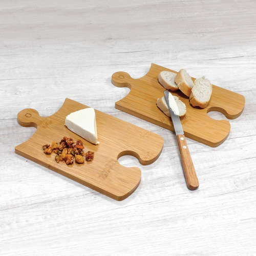Imagen 5 de 8 de Tabla De Picar Set De Dos Tablas De Bambú Puzzle Gato