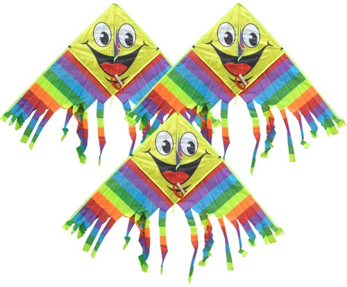 Combo X3 Barrilete Cometa Carita Flecos Colores Facil Volar