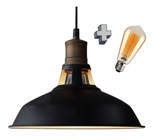 Lampara Led Vintage + Campana Colgante Negra Bronce Chiaro