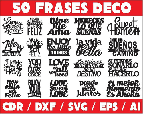 Pack De Vectores Corte Laser- Frases Deco