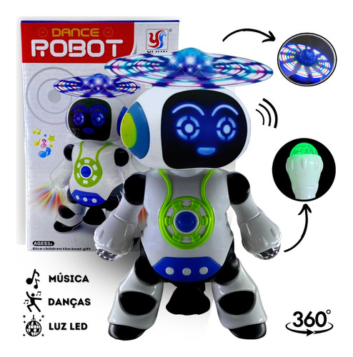 Robô Dançarino Brinquedo Musical - Emite Luzes 3d Vira Dança Cor Robô Branco Dançarino Personagem Robot Anda Colorido