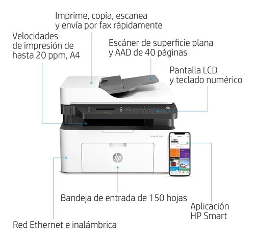  Impresora Multifuncional Láser Hp Mfp 137fnw Monocromatica