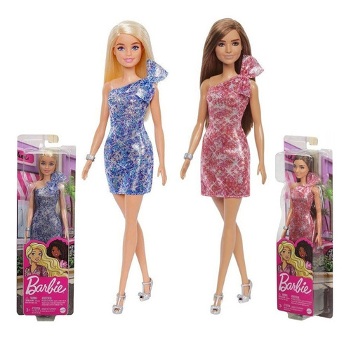 Muñeca Barbie Vestido Brillo Glitter Mattel 