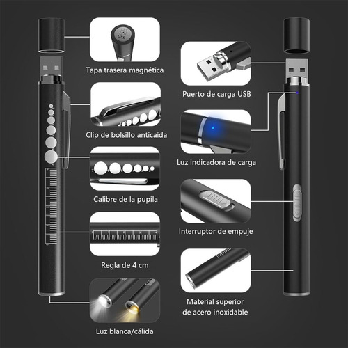 + 2 Pcs Linterna Led Recargable Médica Portátil Reutilizable