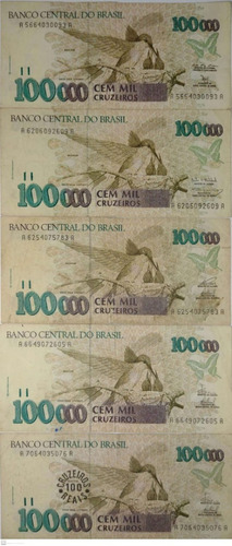 C227 C228 C229 C230 C235- Cédula 100.000 Cruzeiros/crz Reais (Usado)