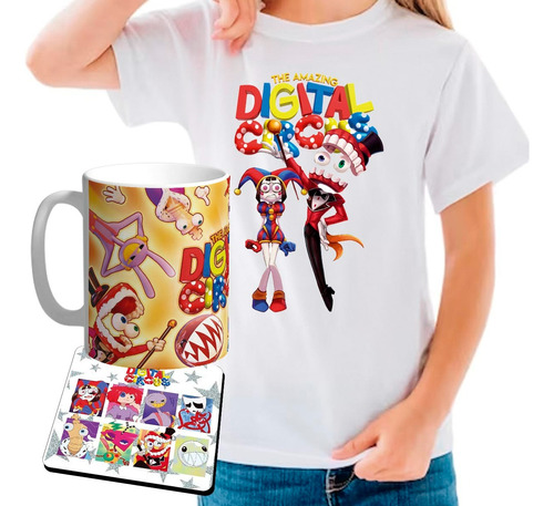 Remera Niños Combo Con Taza Y Posataza Digital Circus