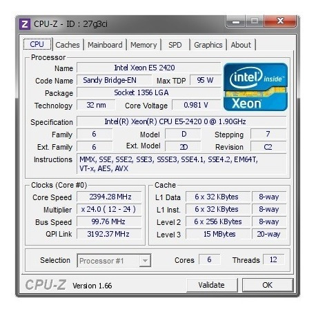 Processador Intel Xeon E5-2420 Lga 1356