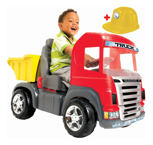 Caminhão Gigante Truck Vermelho Com Pedal Caçamba E Capacete