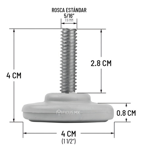 Regaton Nivelador Pata Muebles Plastico Gris Rosca 5/16 4 Unidades