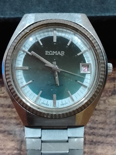 Reloj Pomar Suizo Mecánico Cuerda Manual Plateado Plateado Verde (Usado)