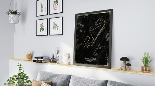 Marco decorativo de carreras del circuito de Barcelona, mapa en color madera