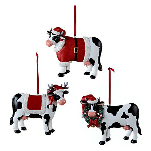 Adorno Navideño Con Forma De Vaca, 3 Unidades, De Country Ma