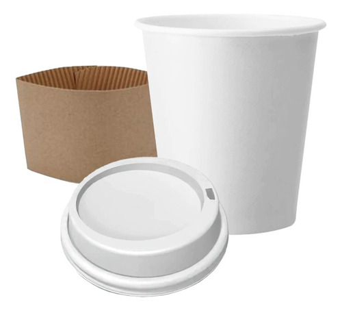 Vaso Blanco 12oz (360cc) / Tapa Negra/collarin Kraft X 100un