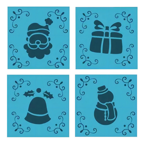 Kit 4 Mini Stencils Natal 1 Bolo Doce Decoração Bluestar
