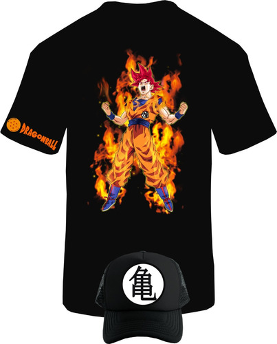 Camiseta Manga Corta Goku Dios Dragon Ball Obsequio Gorra 