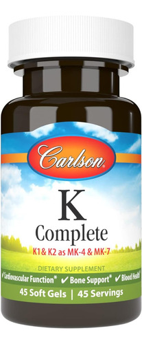 Vitamina K Completa (k1,k2,mk4,mk7) Carlson 45 Cápsulas