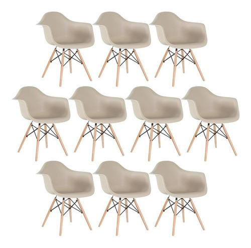 10 X Cadeiras Charles Eames Wood Daw Com Braços Cores Estrutura da cadeira Nude