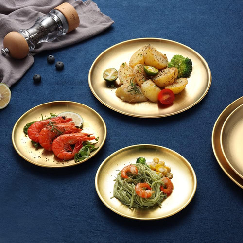 Juego Platos Acero Inoxidable Dorado 12 Pz 25.9 Cm 6278982