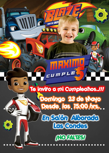 Invitación Digital Monster Machine Personalizada 5x1