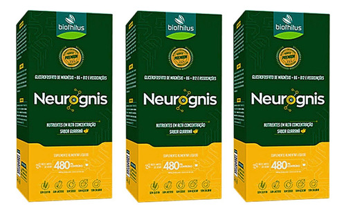 Kit 3 Neurognis Nutrientes - Sabor Guaraná 480ml. Biofhitus