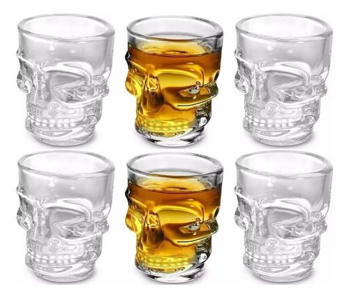 Set De 6 Vasos Shot Diseño Cráneo Calavera Skull De 290 Ml