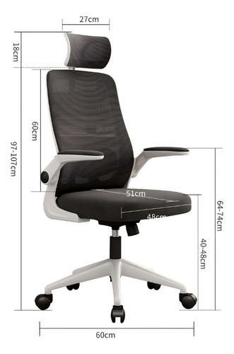 Silla De Escritorio Ergonómica Con Soporte Lumbar Y Cabeza Color Blanco/Negro Material del tapizado Algodón