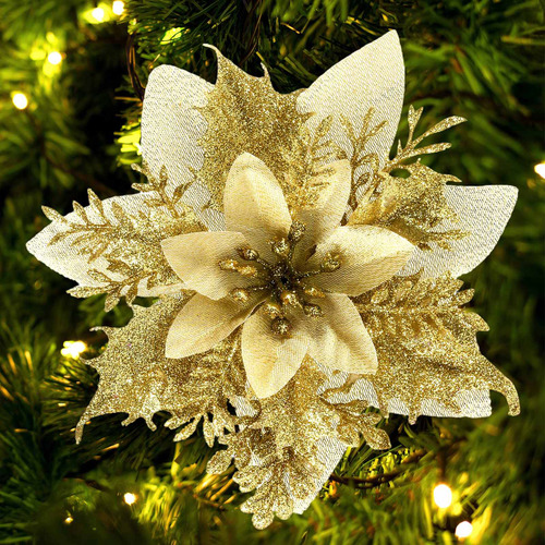 Flores Artificial P/ Árvore De Natal-ouro Com Glitter 12pcs | Parcelamento  sem juros