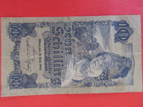 Billete Banco Nacional Austria Europa 10 Schilling Año 1945