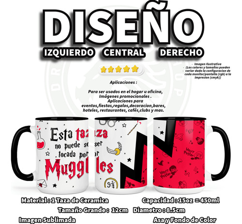 Taza Harry Potter 15oz 450ml Asa Color 2pz Modelos A Elegir.