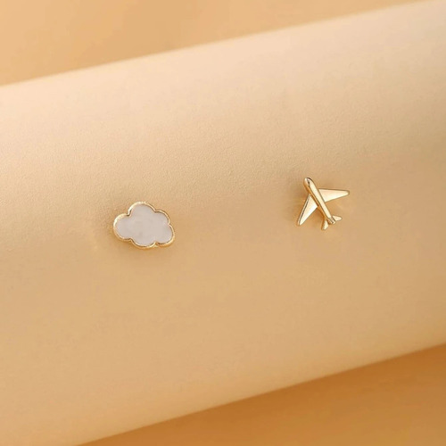 Aretes Moda Mujer Aviones Aviación Nube Minimalista Vintage