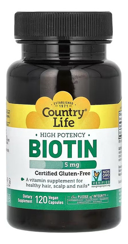 Country Life Biotina Alta Potencia 5 Mg 120 Caps Sabor Sin Sabor