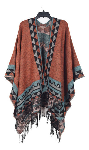 Poncho De Mujer Con Estampado Geométrico Vintage