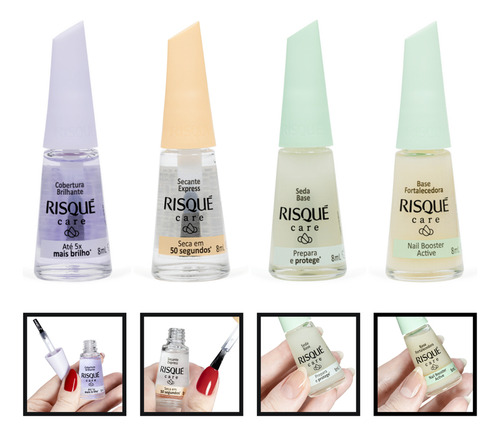 Kit 4 Esmalte Risque Tratamento Verniz Secante Fortalecedora