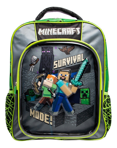 Mochila Escolar Minecraft Steve Creeper Alex Panel 3d Verde Lisa