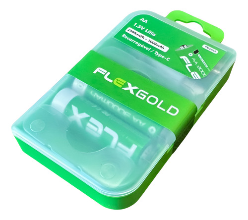 Bateria Aa 3000mah 1,5v Li-on Recarregável Com 02 Unidades