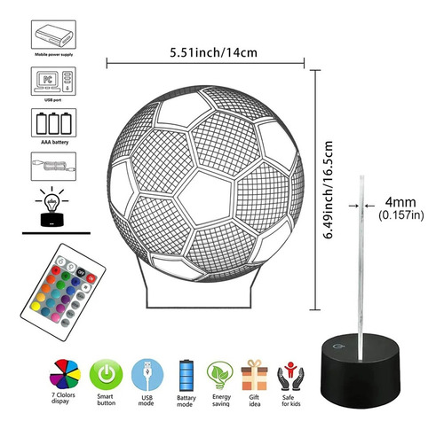 Ilusión De Fútbol 3d Luz De Noche 16 Colores Cambio Regalos