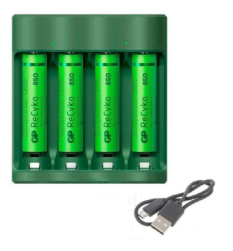 Imagen 2 de 6 de Cargador 4 Pilas Gp + 4 Aaa Recargables 850mah