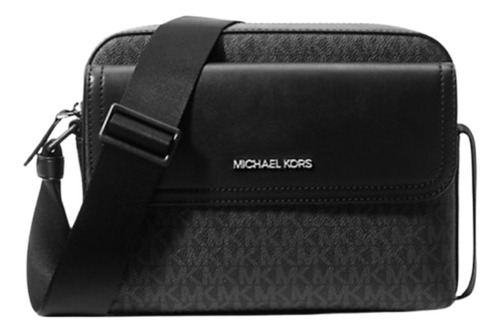 Bolsa Michael Kors Cooper Camera Bag Mariconera Hombre Acabado De Los Herrajes Níquel Color Negro Correa De Hombro Negro Diseño De La Tela Floreado