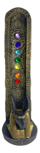 Incensario Egipcio 7 Chakras Anubis Vertical 22cm Resina Cor Verde-escuro