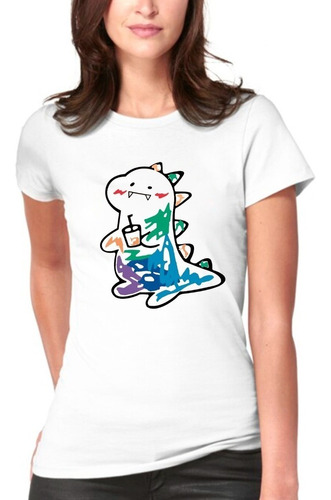 Polera Estampada Dinosaurio Kawai Colores Moda Mujer  