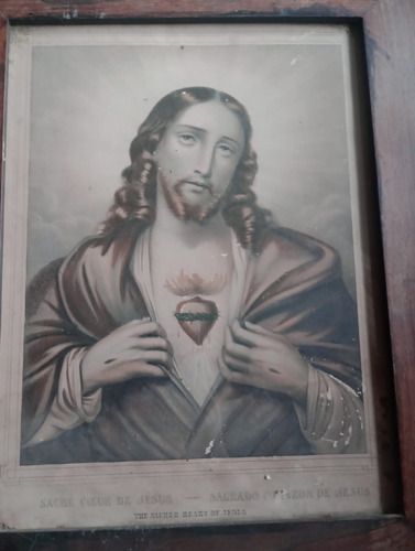 Antiguo Cuadro Religioso Corazón De Jesus Mer