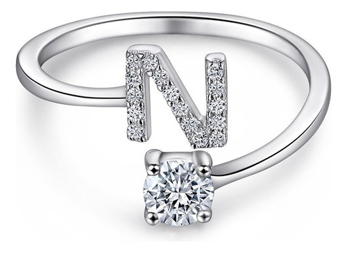 Anillo De Plata De Ley S925 Con Letra Inglesa N