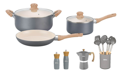 Set Ollas + Utensilios + Cafetera Italiana Linea Hudson