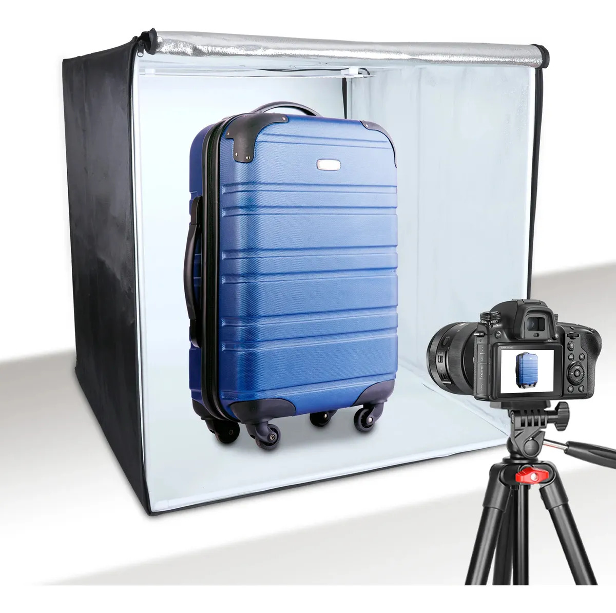 Caja de Luz para Fotografía Profesional Extra Grande (80x80x80cm), Dos Paneles de Luz LED Blanca, 3 Fondos de Color tipo Ciclorama, Incluye Funda y Accesorios, para Estudio de Foto