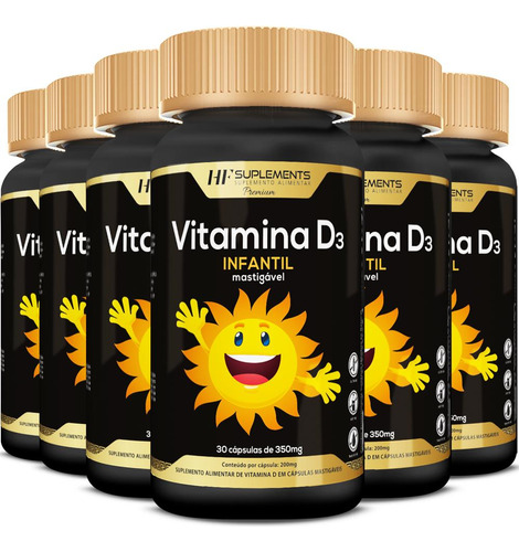 6x Vitamina D3 Infantil 350mg 30cps Mastigavel Hf Suplements