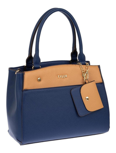 Bolsa Tyler Estilo Satchel Bolso Dama Mujer Original T1298 Acabado de los herrajes Brillante Color Azul marino Color de la correa de hombro Negro