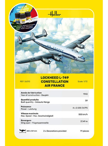 Starter Kit L-749 Constellation - 1/72 - Heller 56310