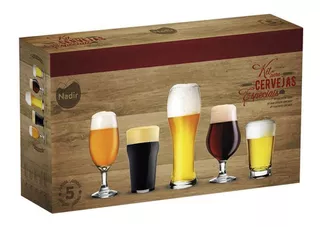 Juego Vaso Copa Cerveza Vidrio 5 Piezas Nadir Caja Color Transparente