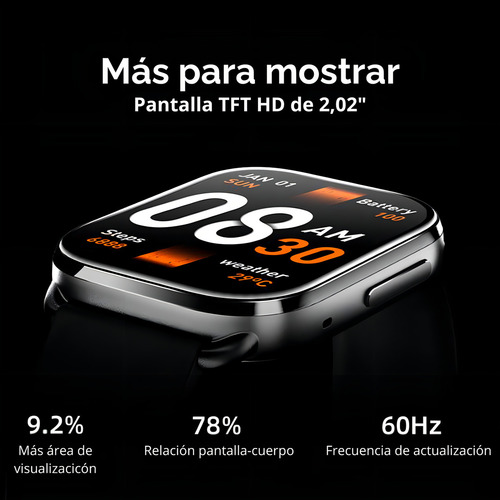 Smartwatch Reloj Inteligente Qcy Gs S6 Qcy Pantalla 2.02 Pul Negro Negro Gris Oscuro