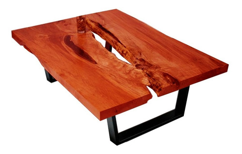 Mesa De Centro Jamaica En Madera -rectangular Base De Hierro